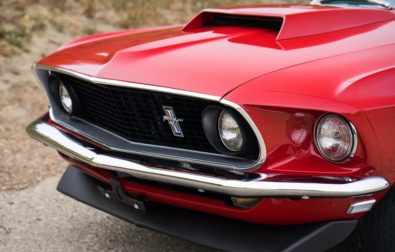 Photo wallpaper car, Mustang, Ford, Muscle, 1969, red, Classic, Boss