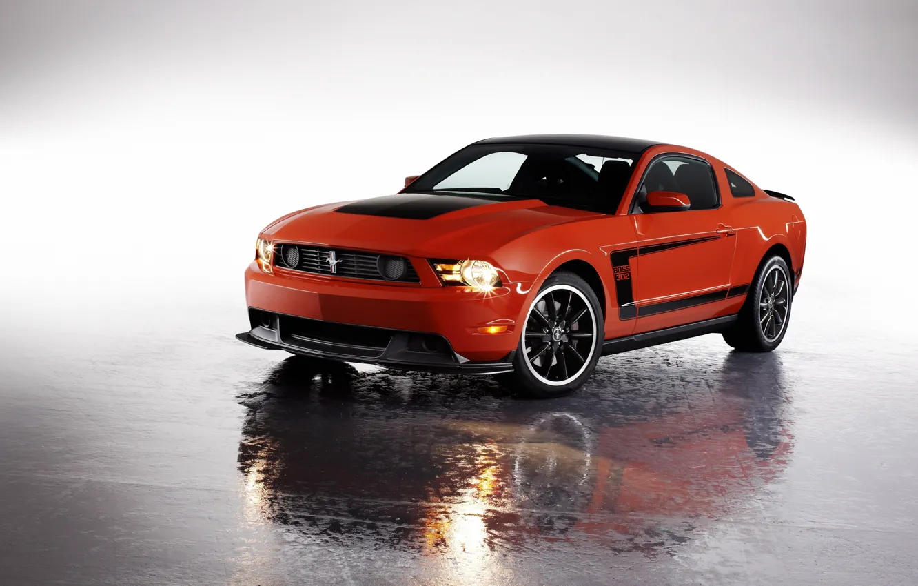 Photo wallpaper red, Mustang, Ford, Ford Mustang Boss 2012