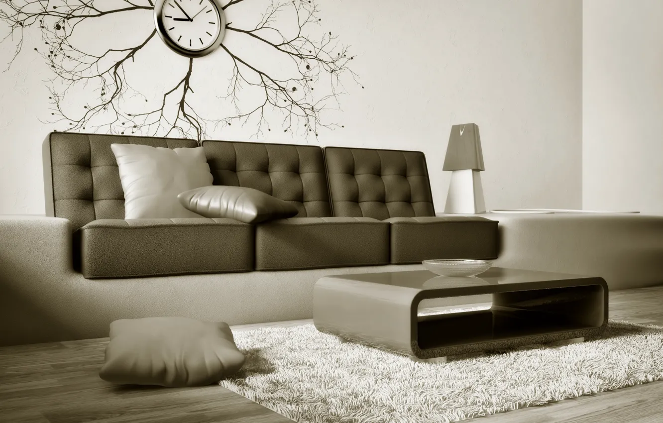 Photo wallpaper sofa, watch, interior, brown