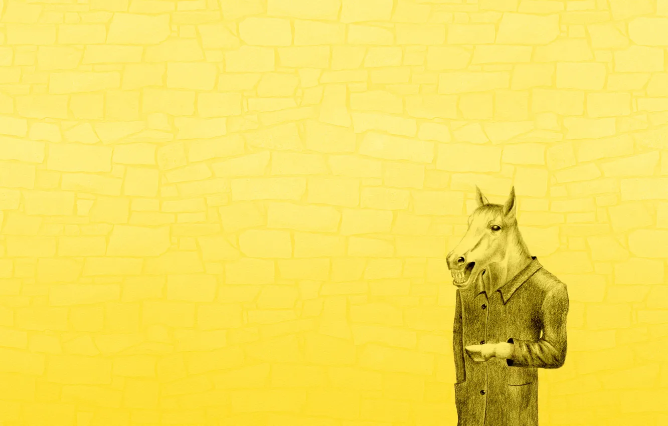 Photo wallpaper minimalism, yellow background, the horse's coat