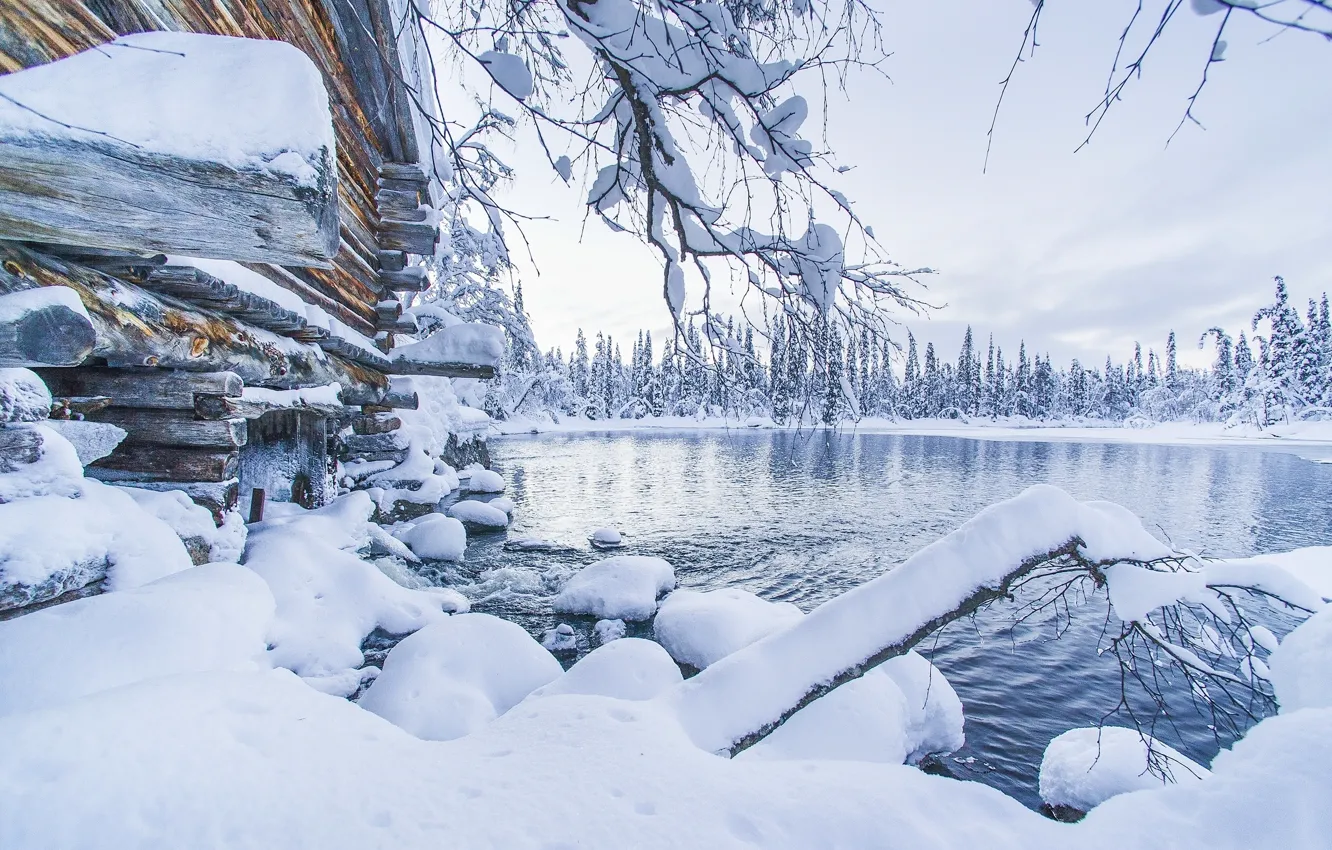 Photo wallpaper winter, snow, lake, the snow, Finland, Finland, Lapland, Lapland