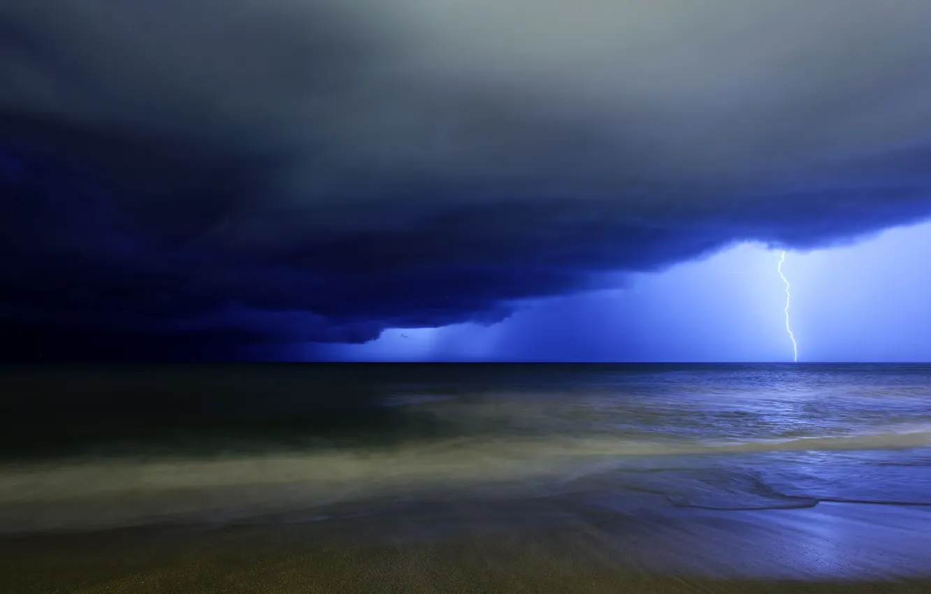 Photo wallpaper sea, the storm, lightning, cloud, Zyklon