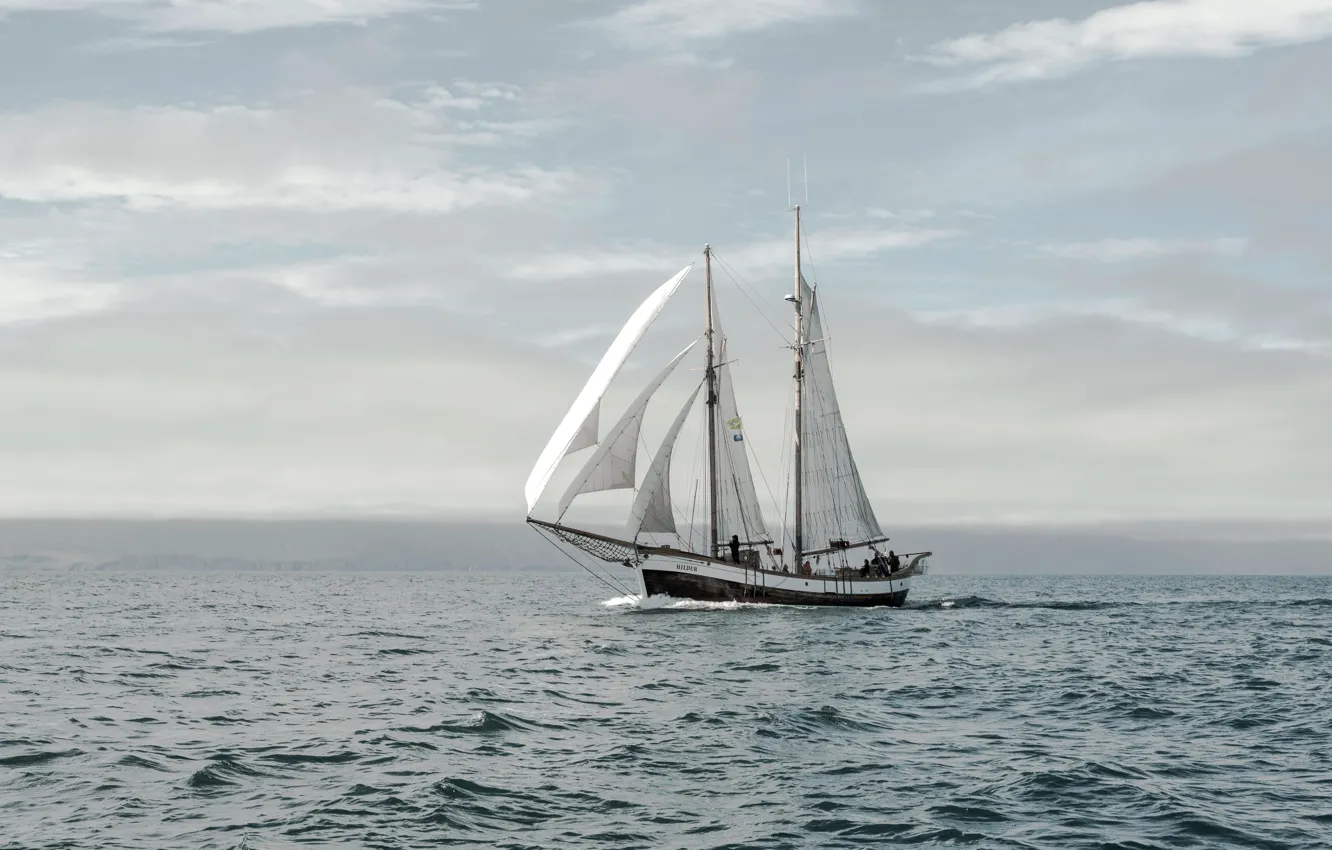 Photo wallpaper the ocean, the wind, ship, sailboat, team, sails, swimming, handsome