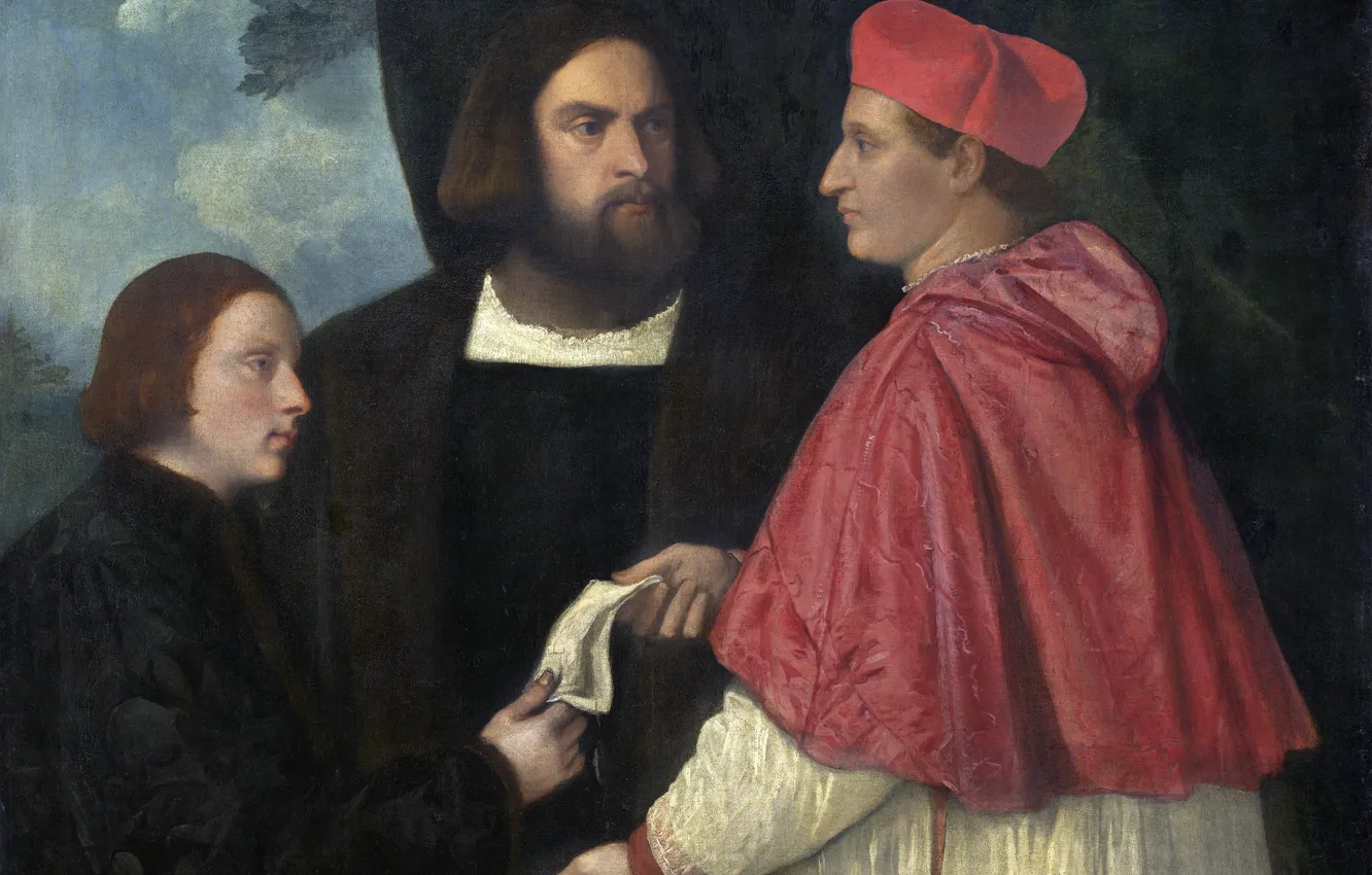 Photo wallpaper Titian and his apprentices, Girolamo and cardinal Marco, 1520 approx.