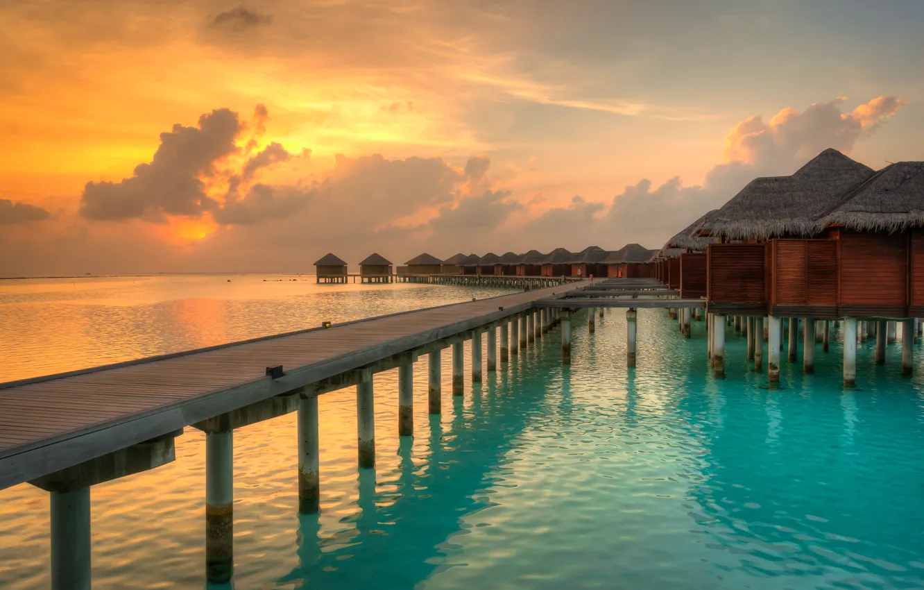 Photo wallpaper the ocean, the evening, pier, Bungalow