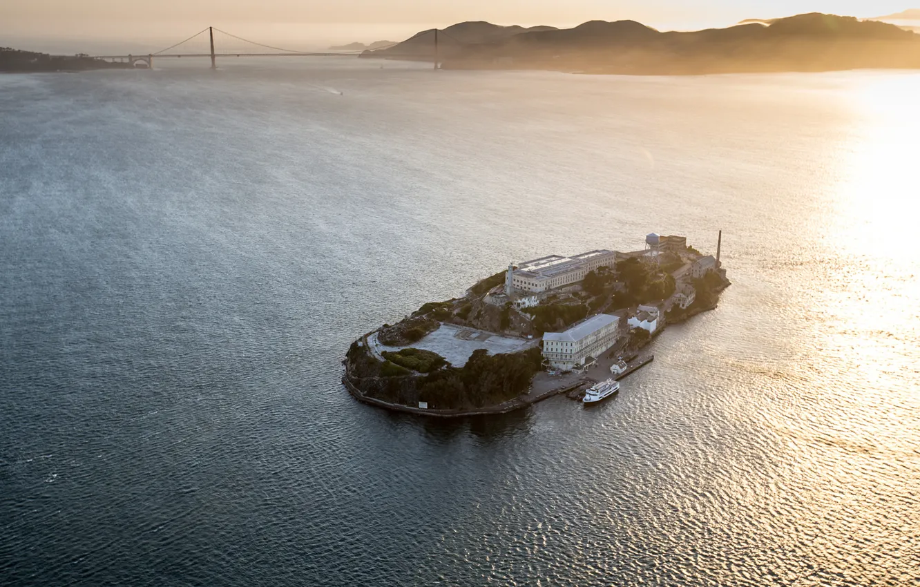 Photo wallpaper Pacific Ocean, sunset, island, San Francisco, prison, bay, Alcatraz