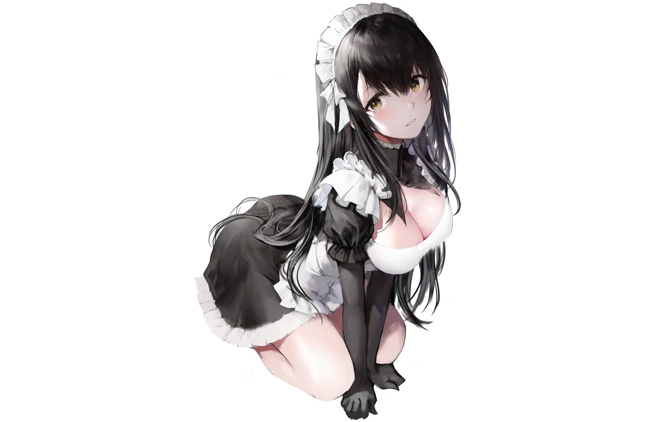 Photo wallpaper girl, sexy, cleavage, long hair, dress, brown eyes, boobs, anime