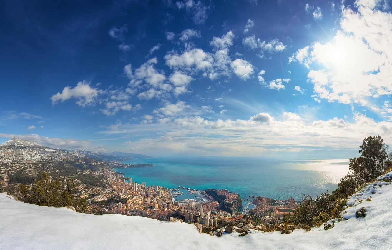 Photo wallpaper winter, sea, the city, panorama, principality of monaco