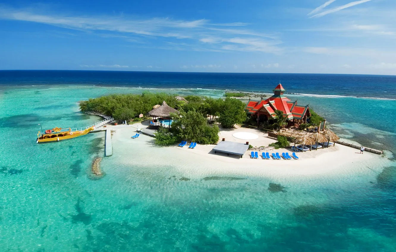 Photo wallpaper sea, island, the hotel, Bungalow, Jamaica, Caribbean