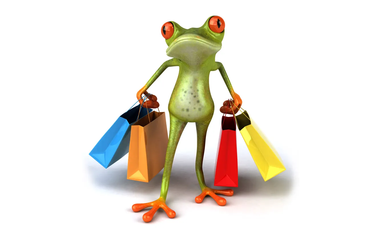 Photo wallpaper graphics, frog, bags, purchase, packages, Free frog 3d