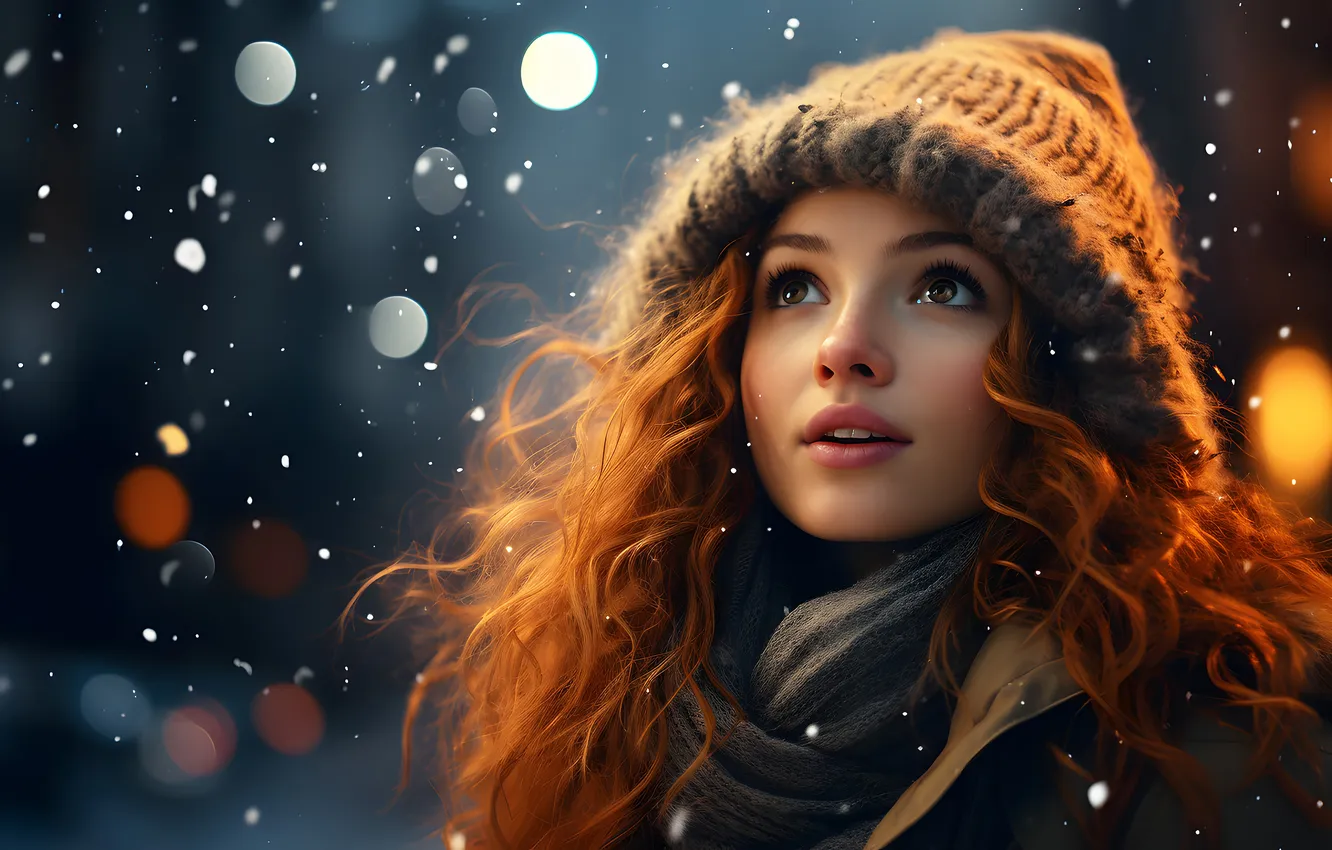 Photo wallpaper girl, hat, beautiful, look, AI Art