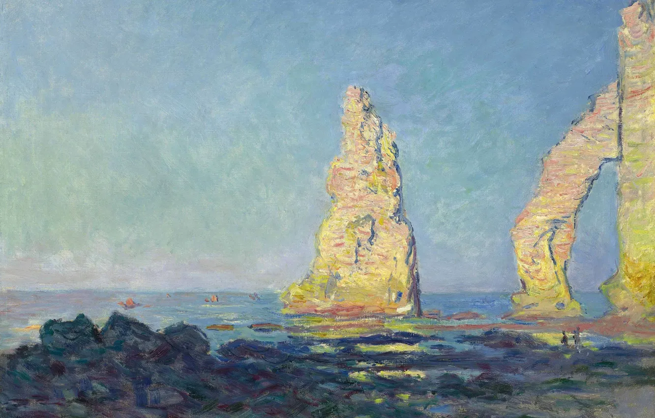 Photo wallpaper sea, landscape, picture, Claude Monet, Needle rock at Etretat. Tide