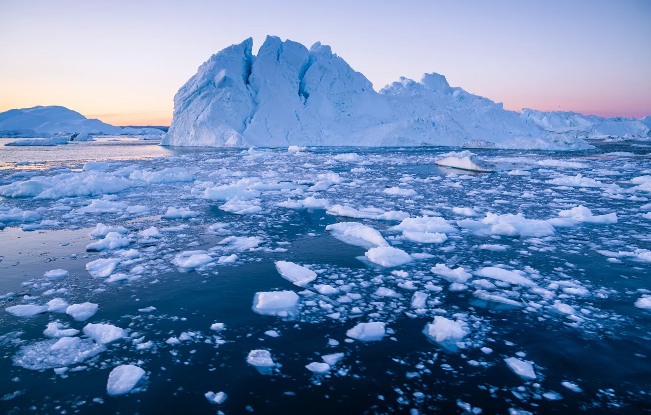 Photo wallpaper ice, winter, sea, the sky, water, snow, landscape, nature