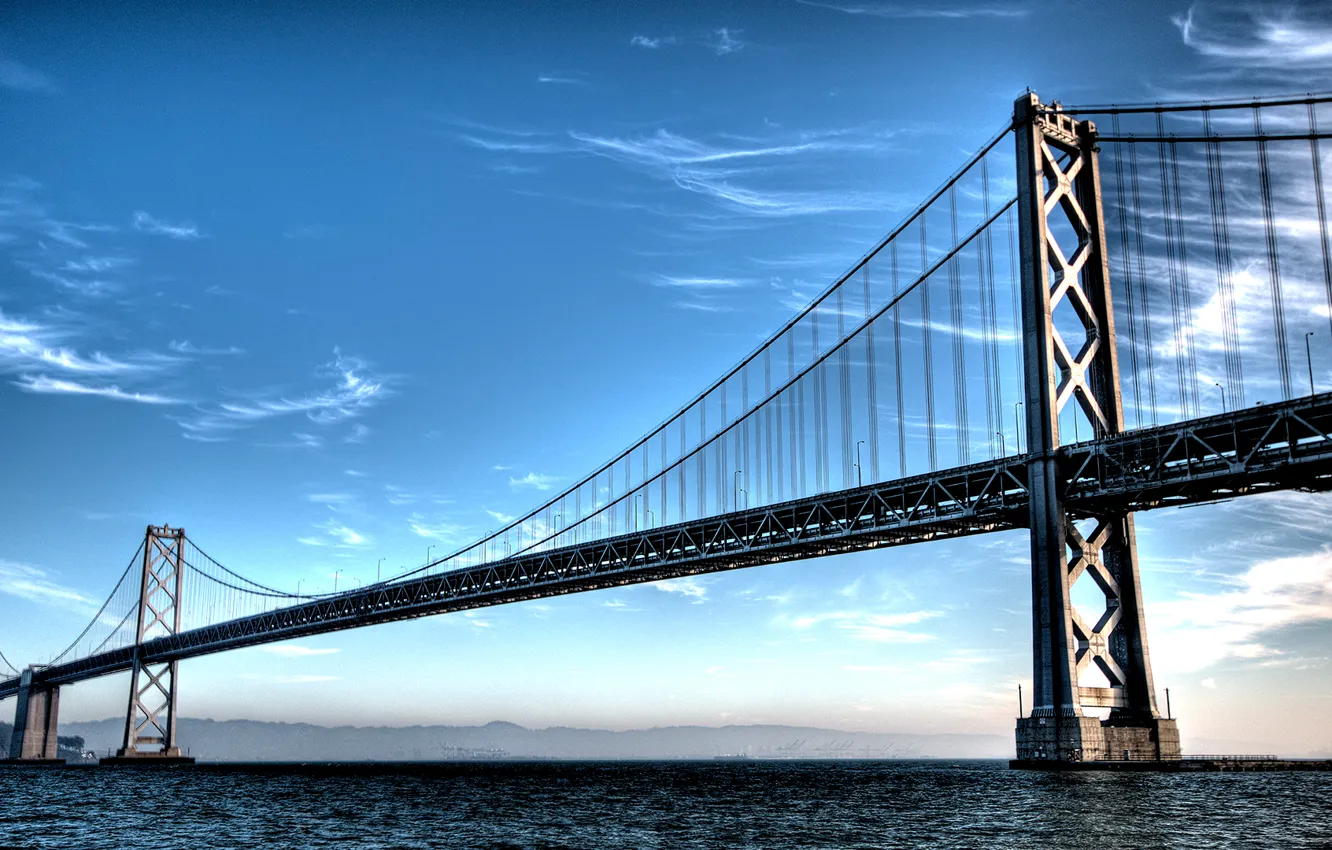 Photo wallpaper the sky, water, mountains, bridge