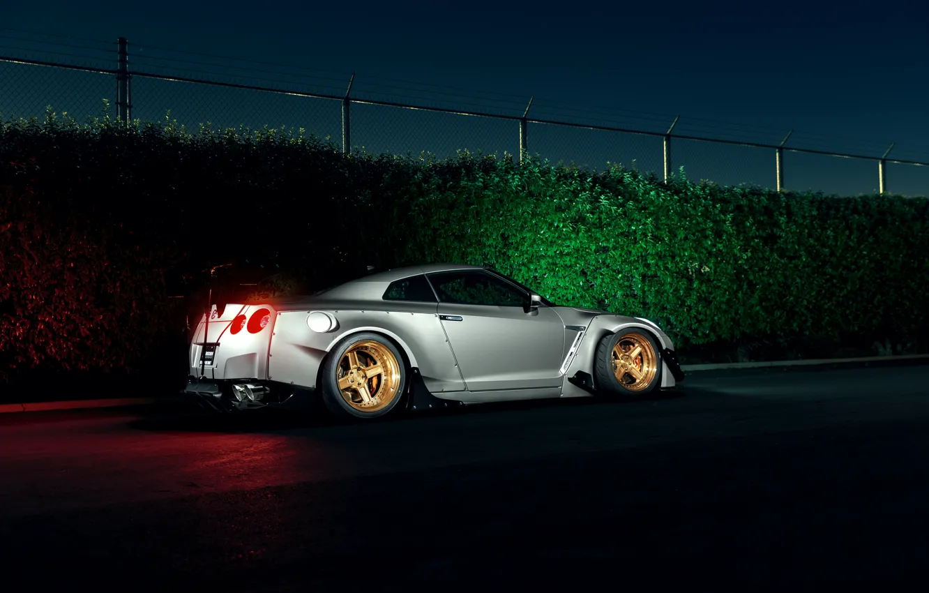 Photo wallpaper Dark, Light, Nissan, GT-R, Car, Sport, Low, Rear