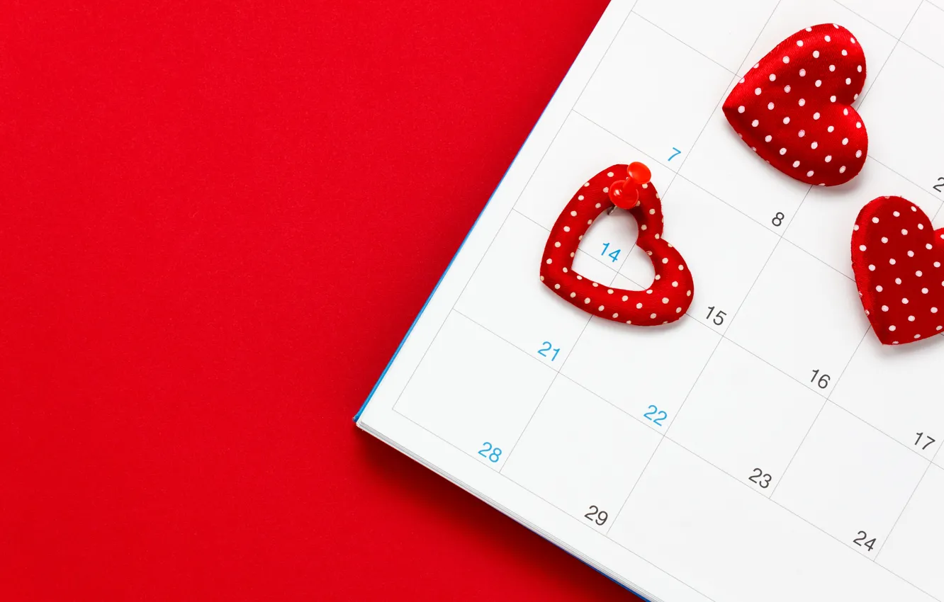 Photo wallpaper Love, Hearts, Holiday, Calendar, Valentine's day