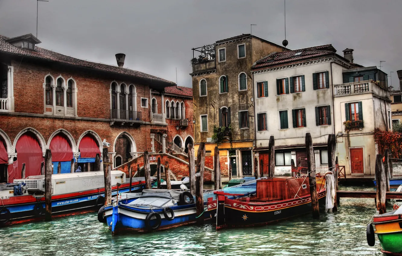 Photo wallpaper boat, building, Italy, Venice, channel, Italy, bridge, street