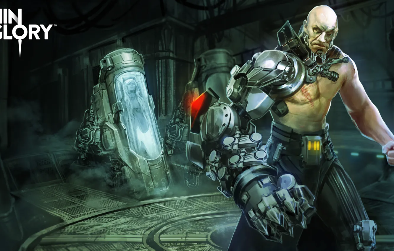 Photo wallpaper fiction, hands, male, cyborg, laboratory, Stormlord Ardan, Vainglory, Vain Glory