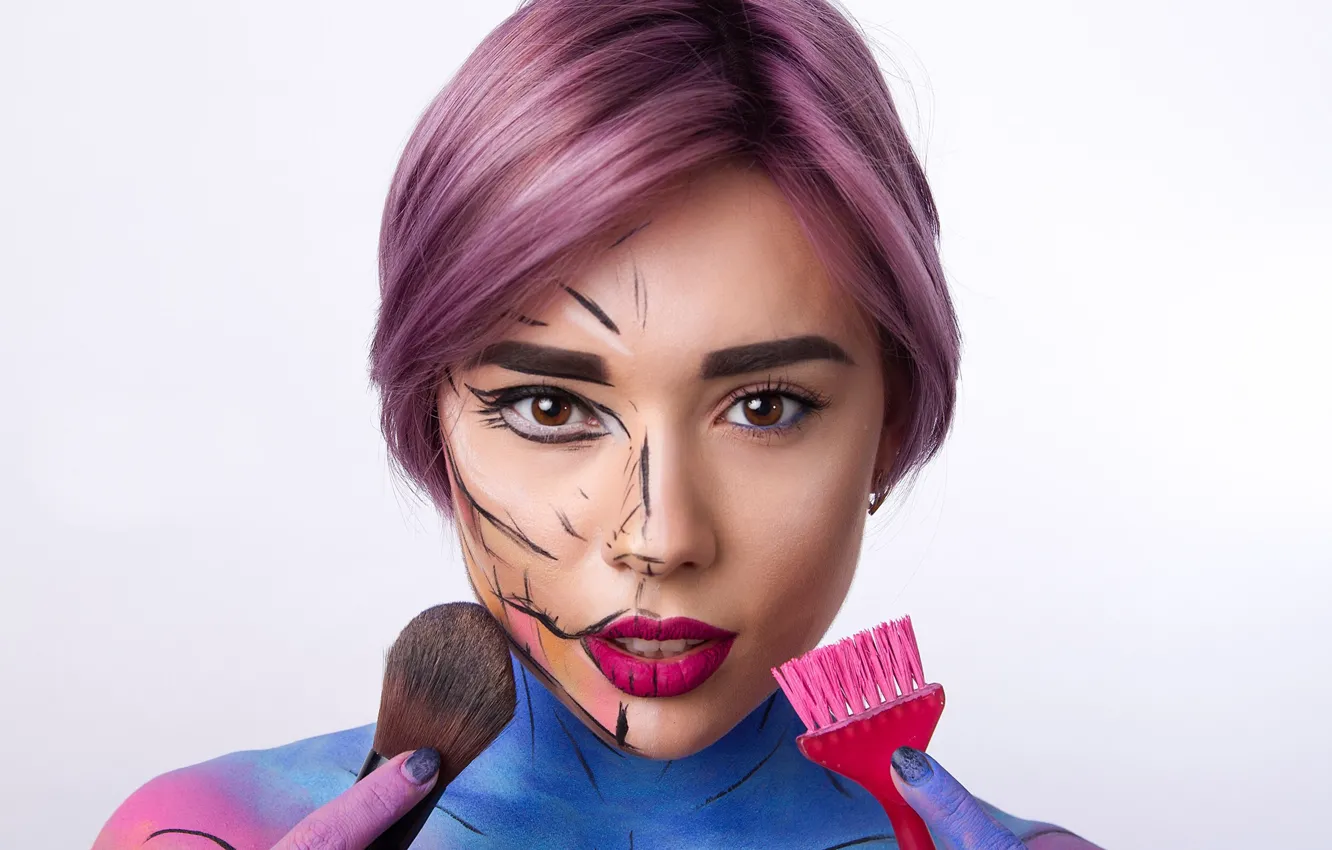 Photo wallpaper girl, makeup, brush, powder, Vitalina Mussina