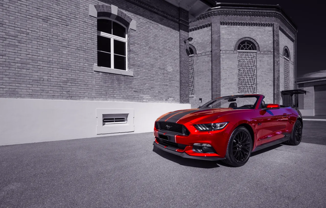 Photo wallpaper red, Mustang, Ford, 2016 Ford Mustang GT Convertible