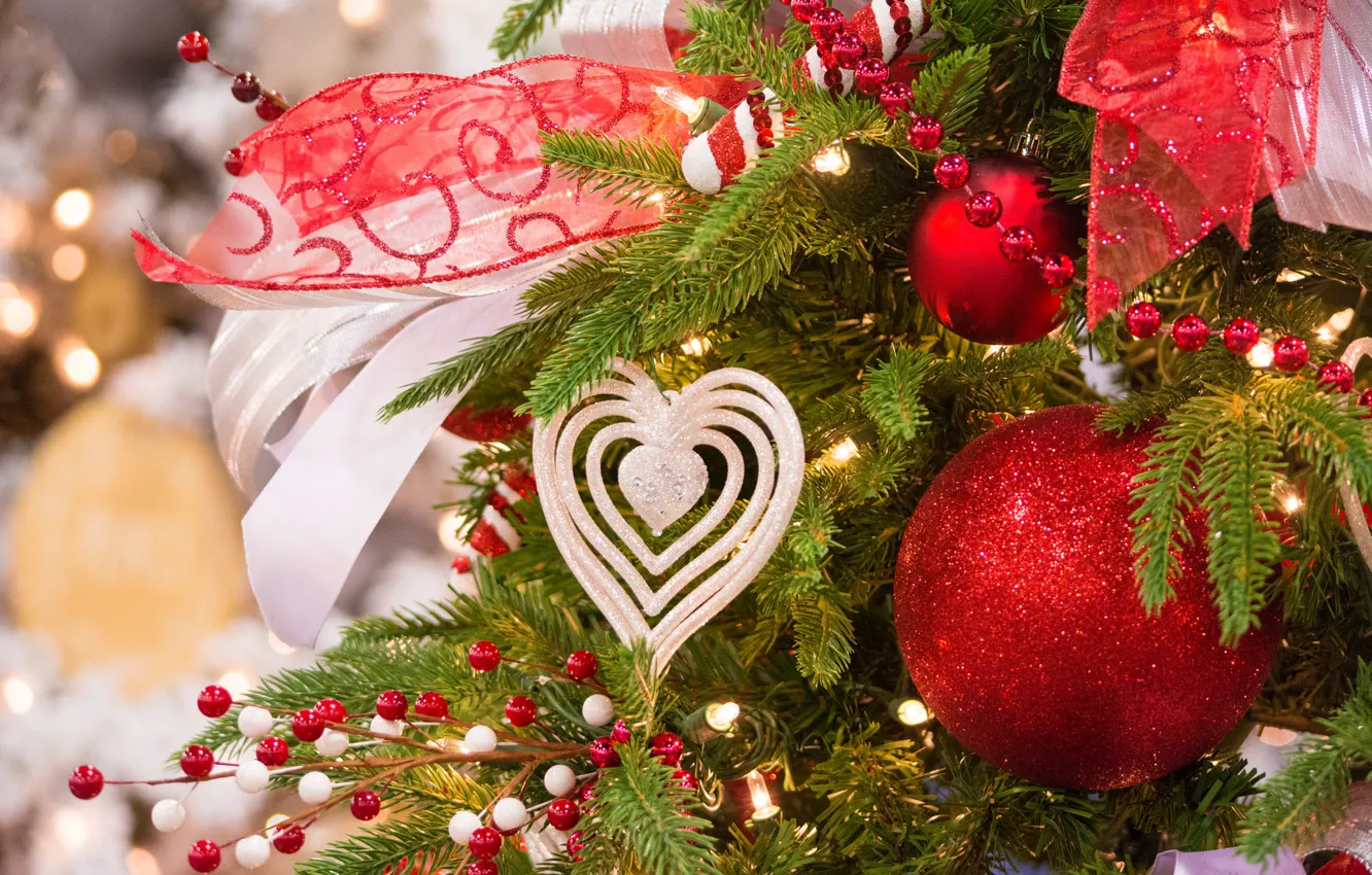 Photo wallpaper balls, decoration, tree, tape