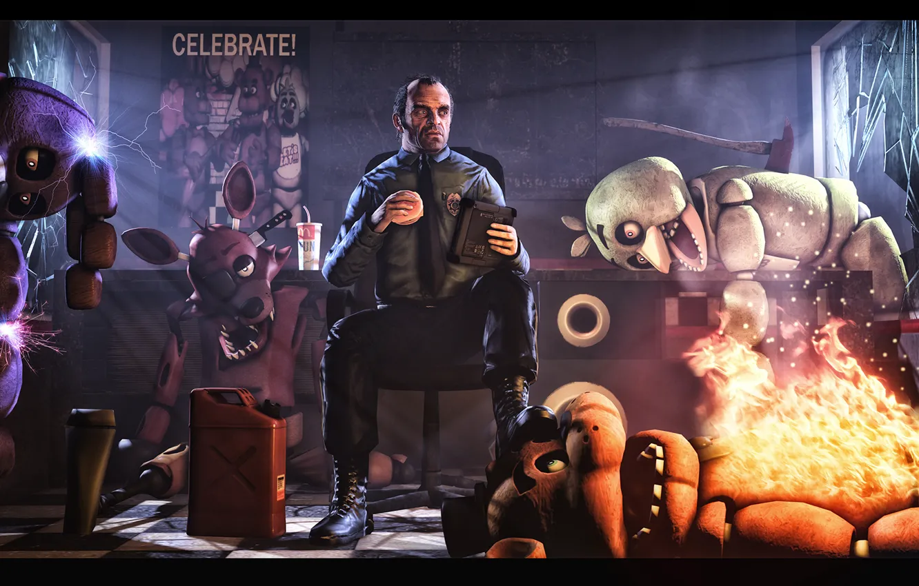 Photo wallpaper GTA, Grand Theft Auto, Trevor Phillips, Five Nights at Freddy's, Five nights with Trevor
