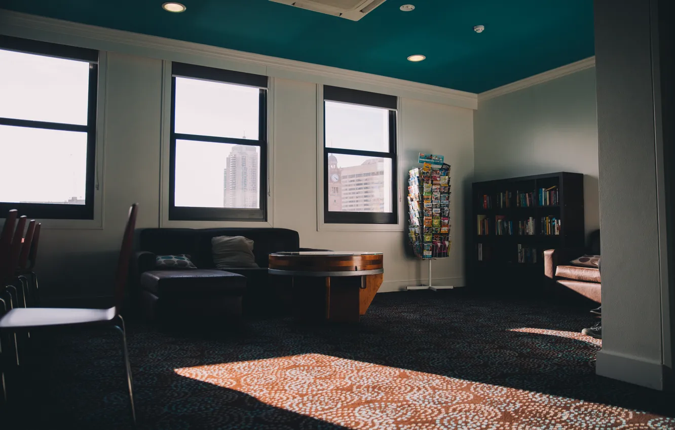 Photo wallpaper table, room, sofa, wall, window, apartment, table