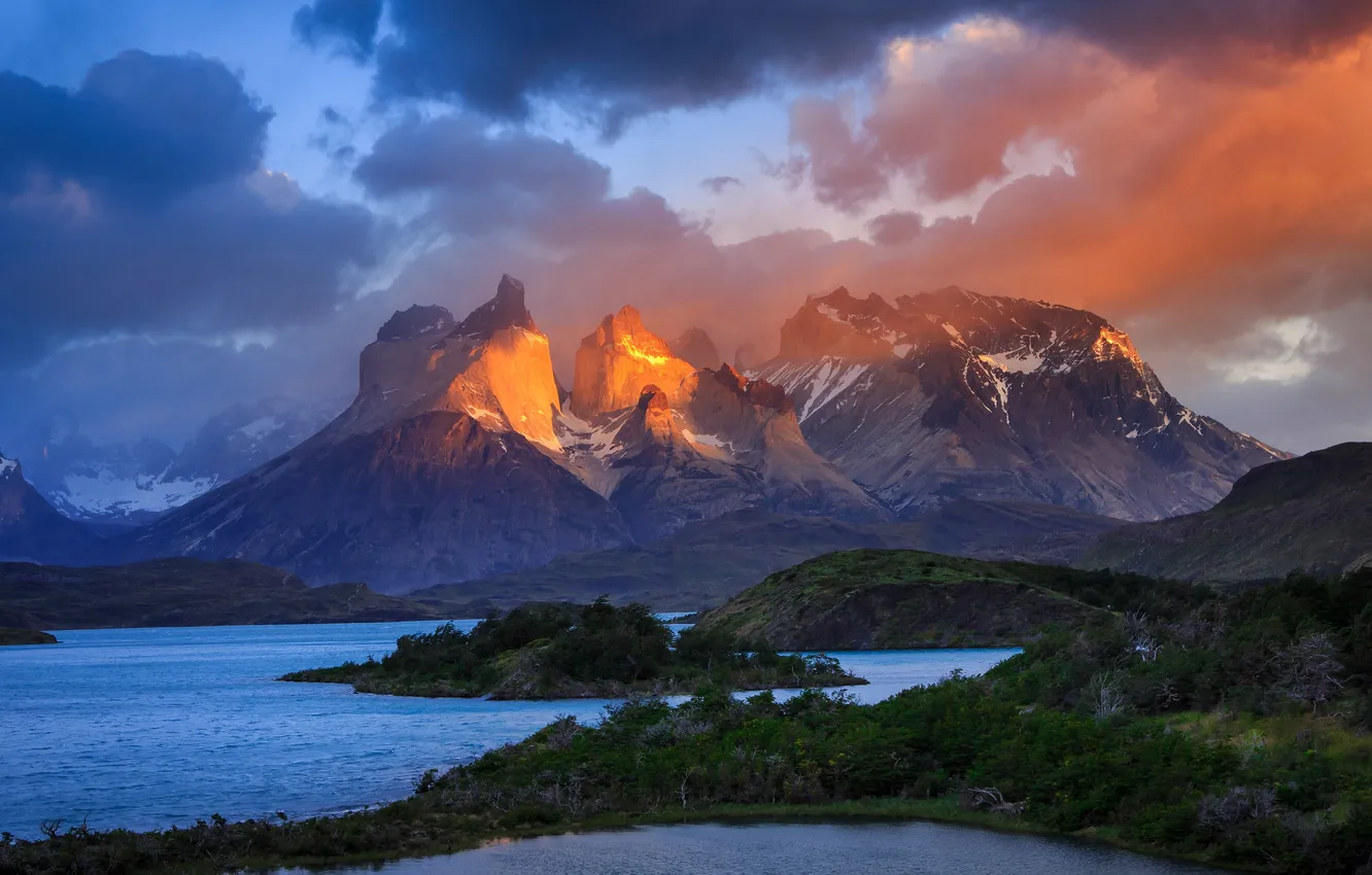 Photo wallpaper Chile, Chile, Lake Pehoe, Torres del Paine National Park, Peho Lake, Torres del Paine National …