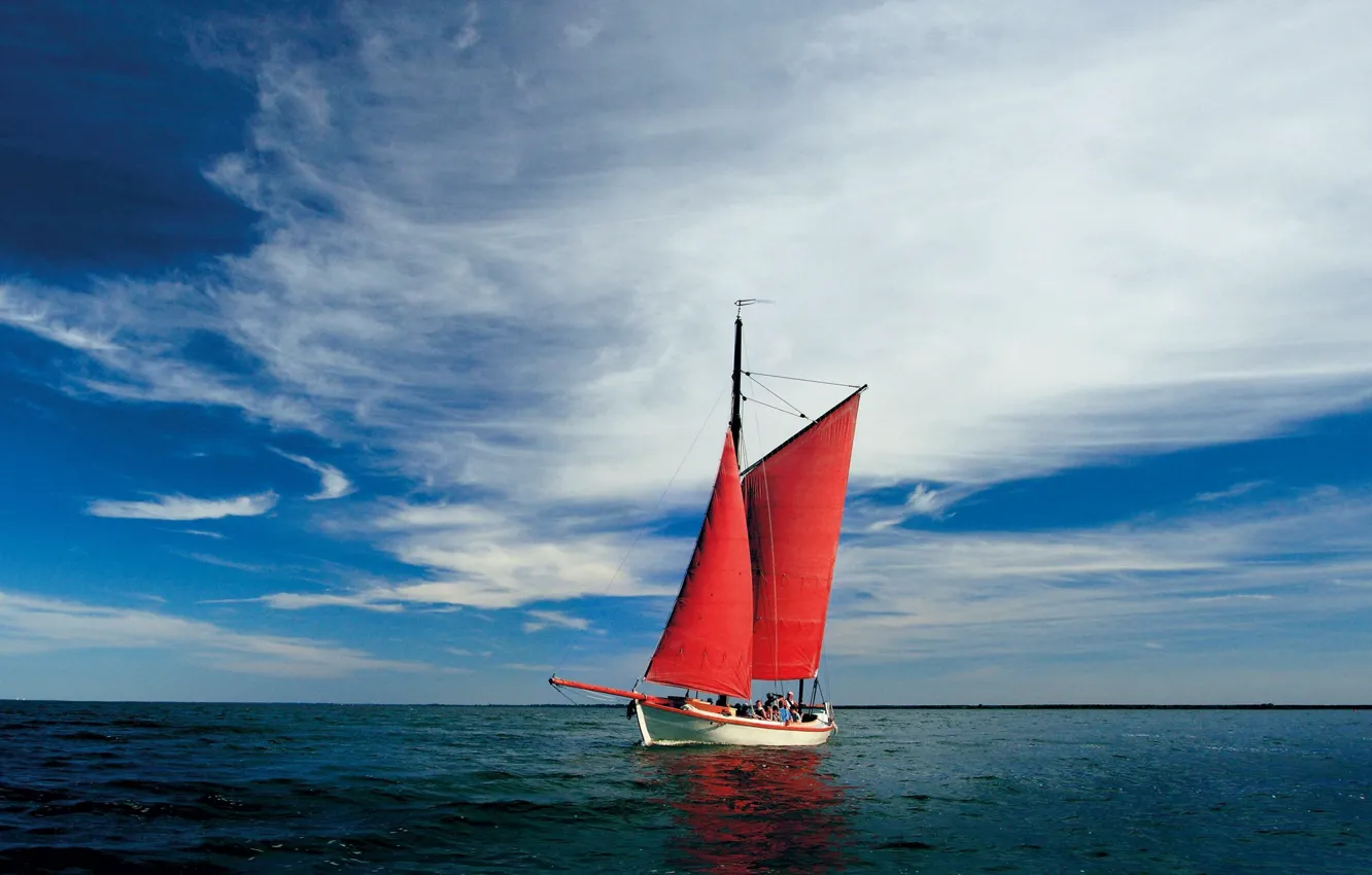 Photo wallpaper sea, coast, boat, sail