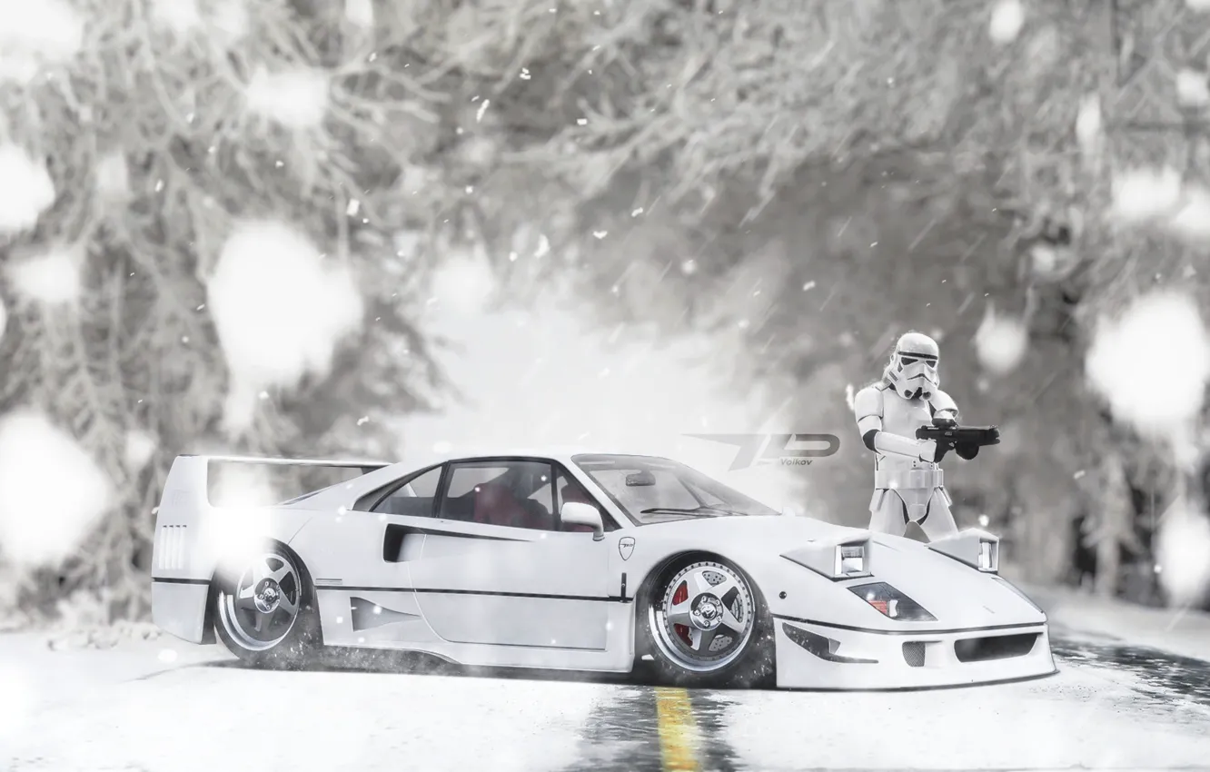 Photo wallpaper machine, auto, snow, rendering, Star Wars, Ferrari, F40, Concept Art