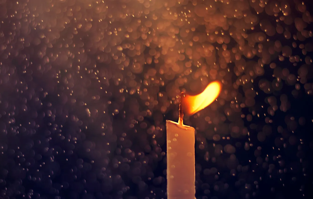Photo wallpaper drops, macro, lights, rain, candles