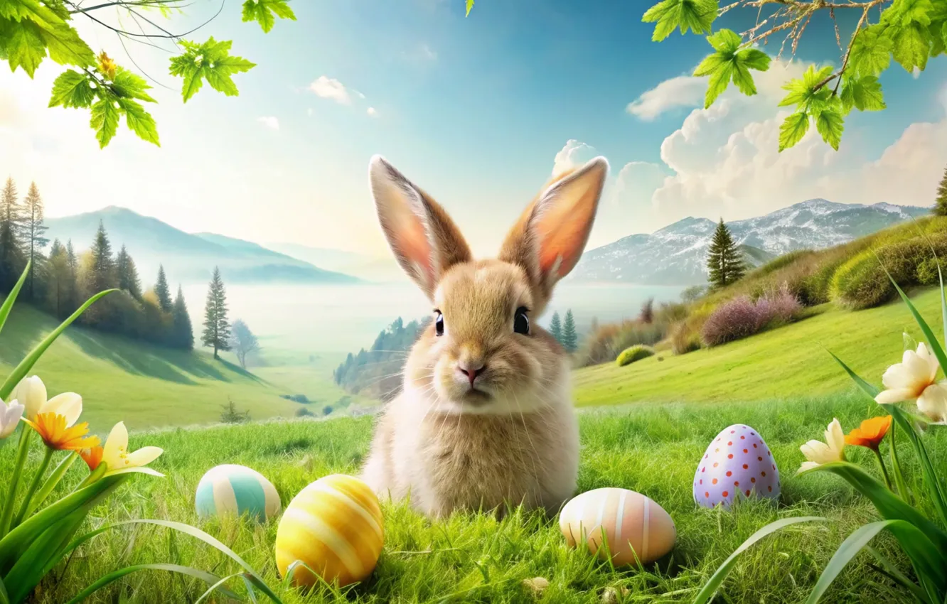 Photo wallpaper flowers, eggs, spring, colorful, Easter, flowers, spring, Easter