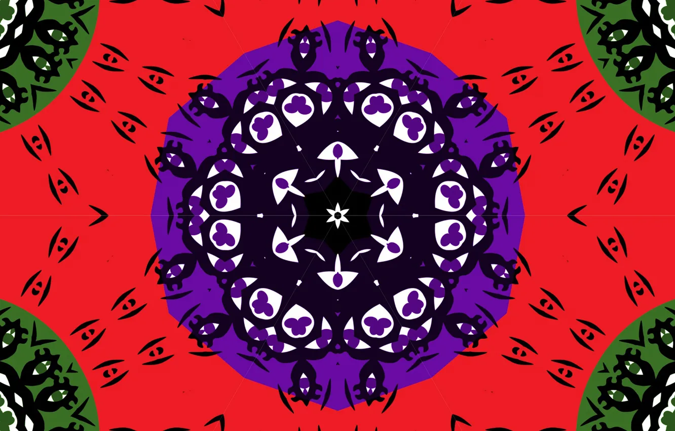 Photo wallpaper purple, red, green, pattern, kaleidoscope