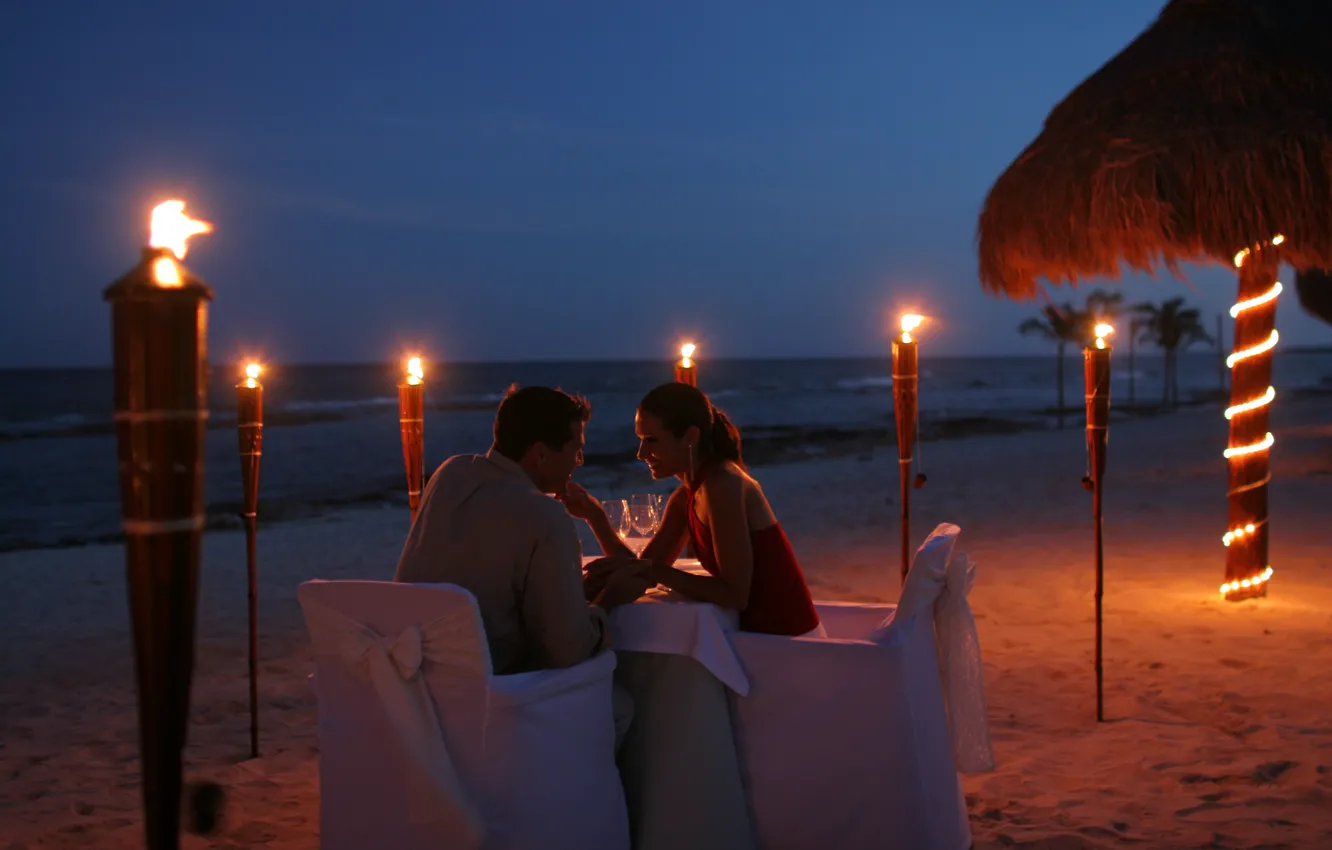 Photo wallpaper beach, romance, the evening, two, beach, romantic, dinner