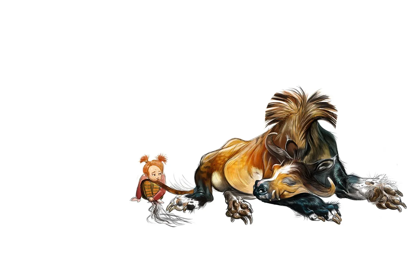 Photo wallpaper art, girl, beast