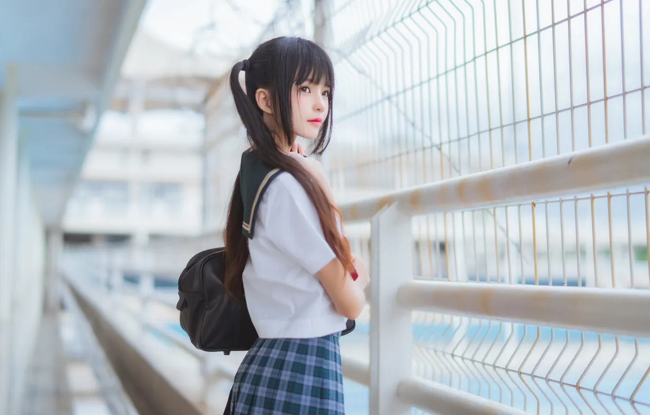 Photo wallpaper Asian girl, Cherry neko, asian