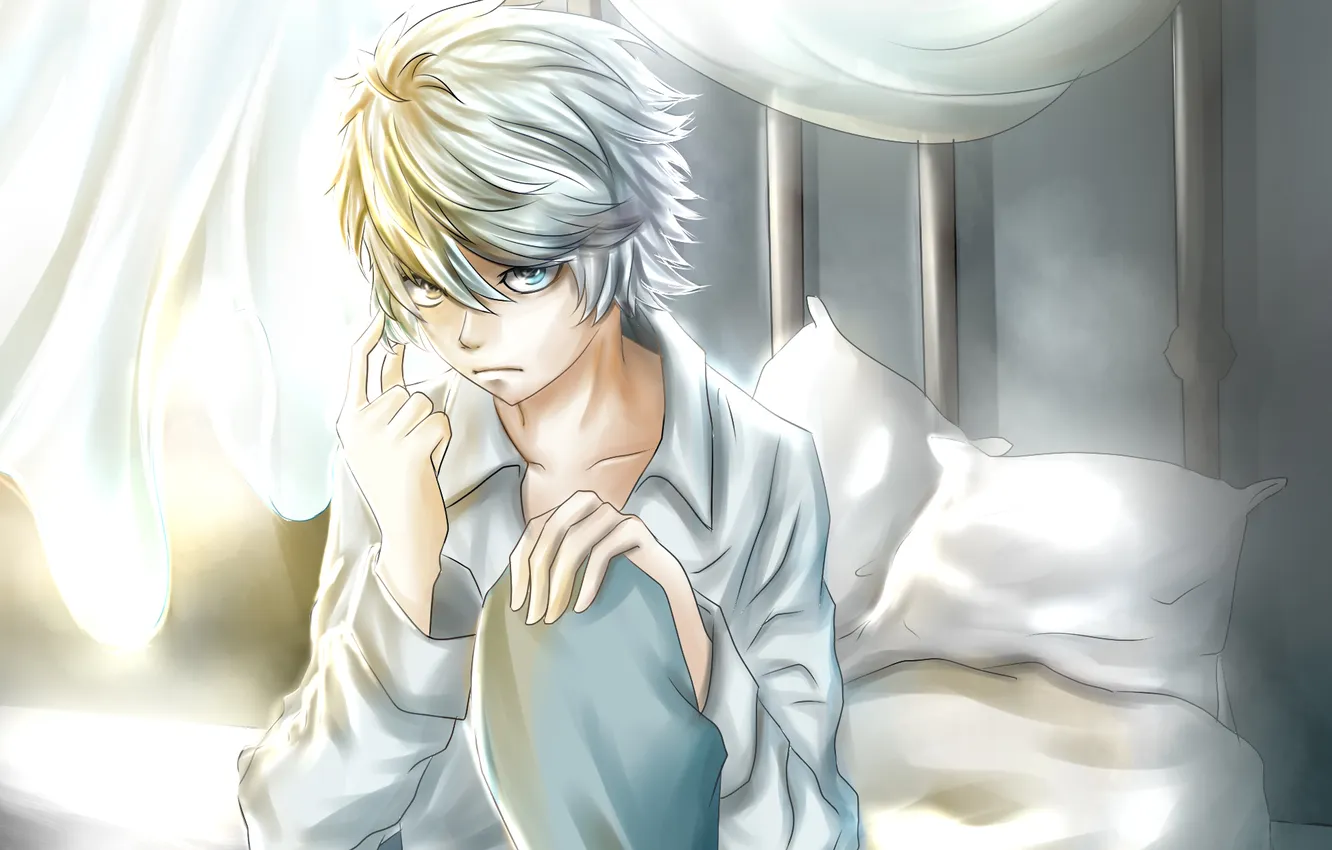 Photo wallpaper bed, pillow, guy, sitting, Death Note, Near