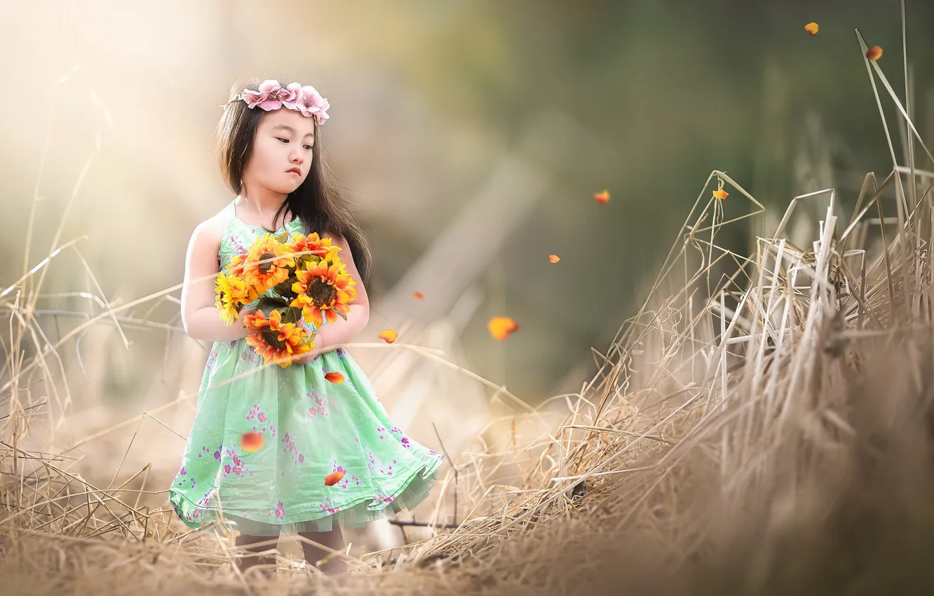 Photo wallpaper summer, flowers, girl