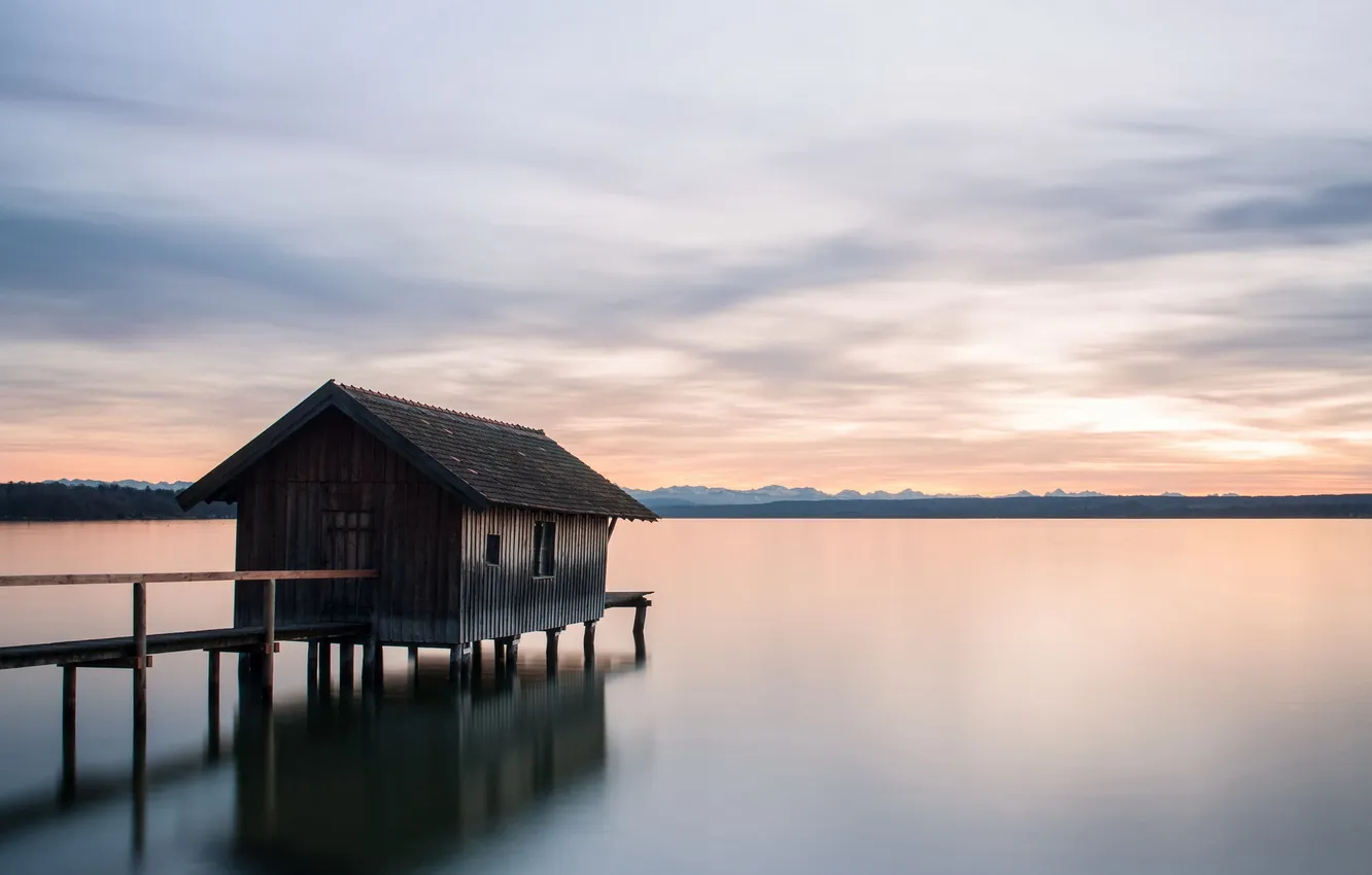 Photo wallpaper landscape, bridge, lake