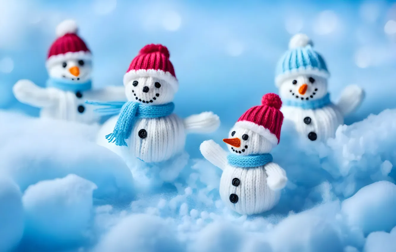 Photo wallpaper winter, snow, smile, toy, new year, Christmas, snowman, faces