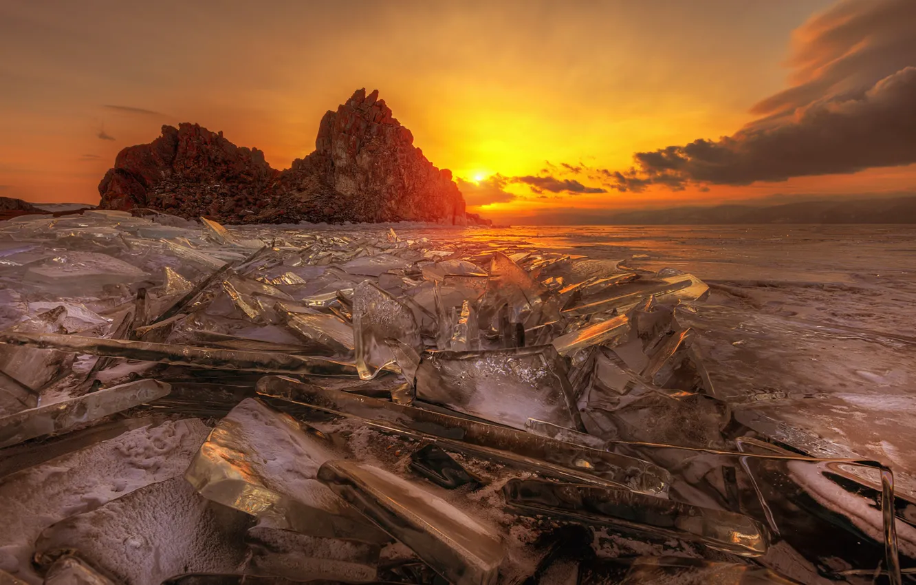 Photo wallpaper ice, the sun, lake, spring, Baikal