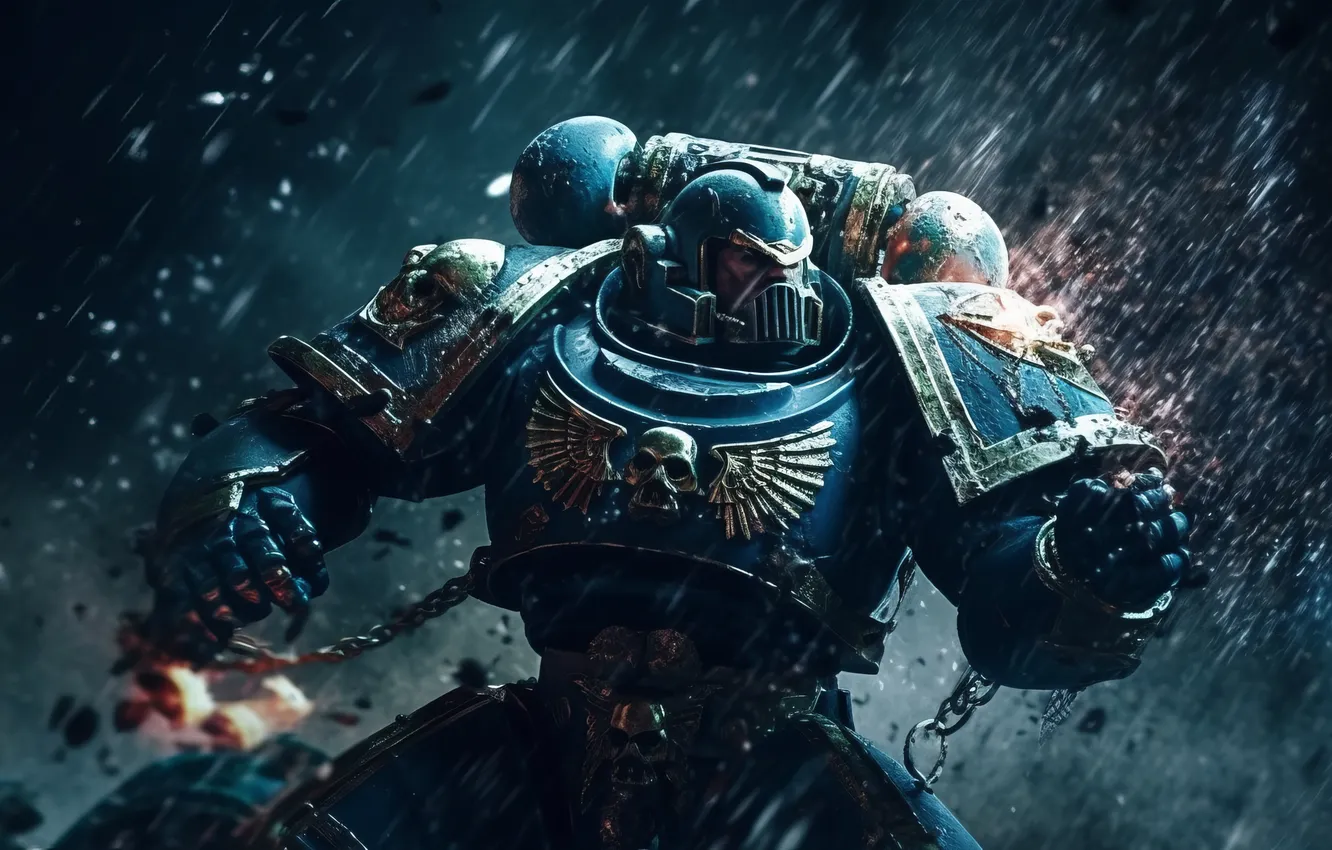 Photo wallpaper rain, armor, 000, art, Warhammer 40, Illustration, chains, video games