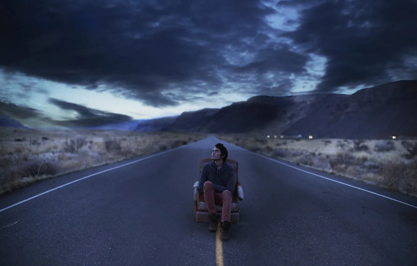 Photo wallpaper road, night, guy