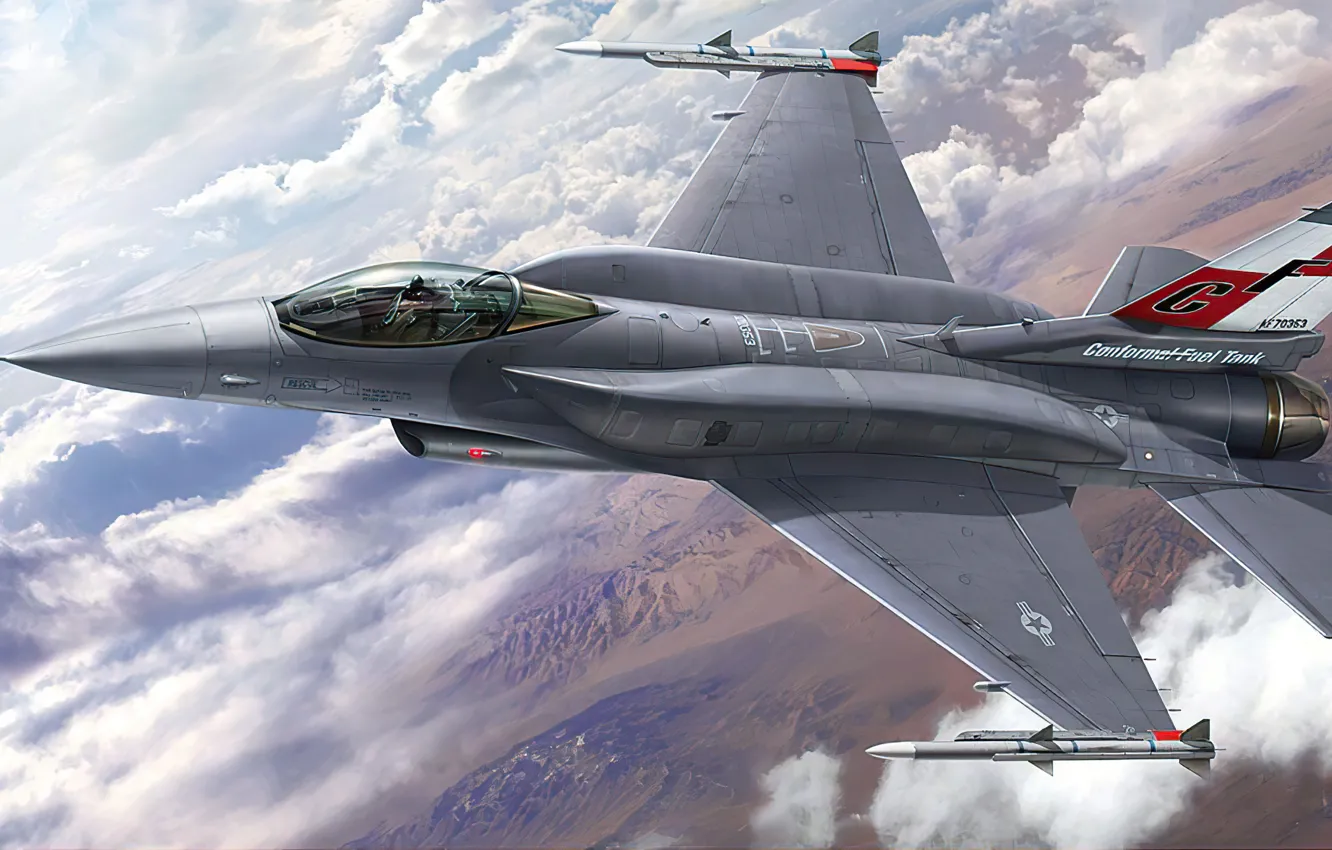 Photo wallpaper art, F-16, airplane, aviation, jet