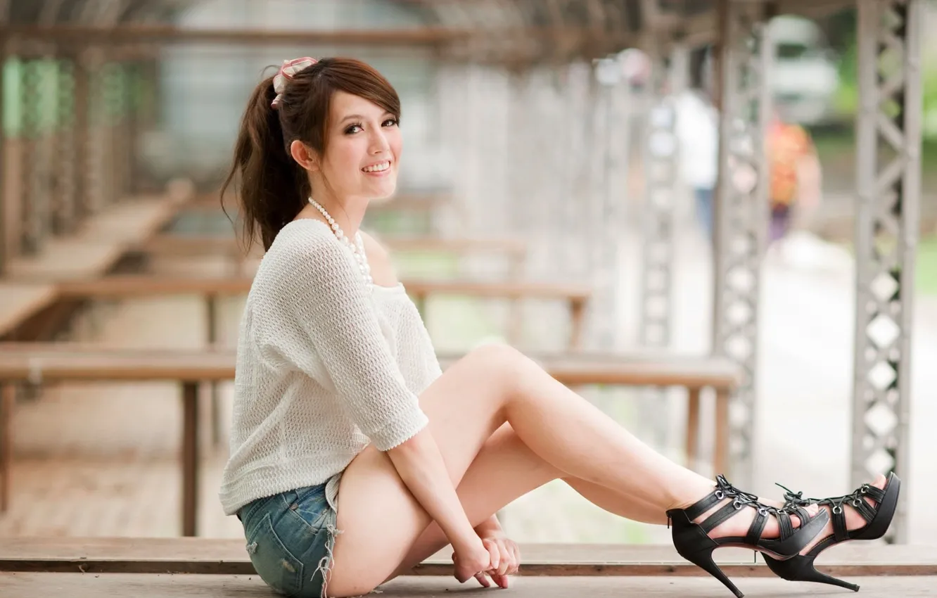 Photo wallpaper girl, shorts, legs, model, beauty, asian