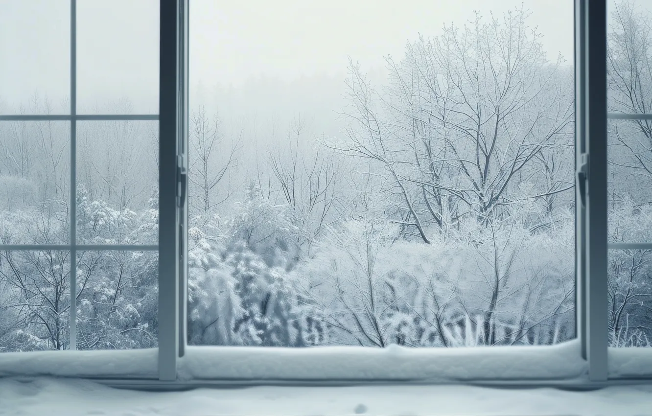 Photo wallpaper winter, frost, forest, glass, snow, trees, branches, nature