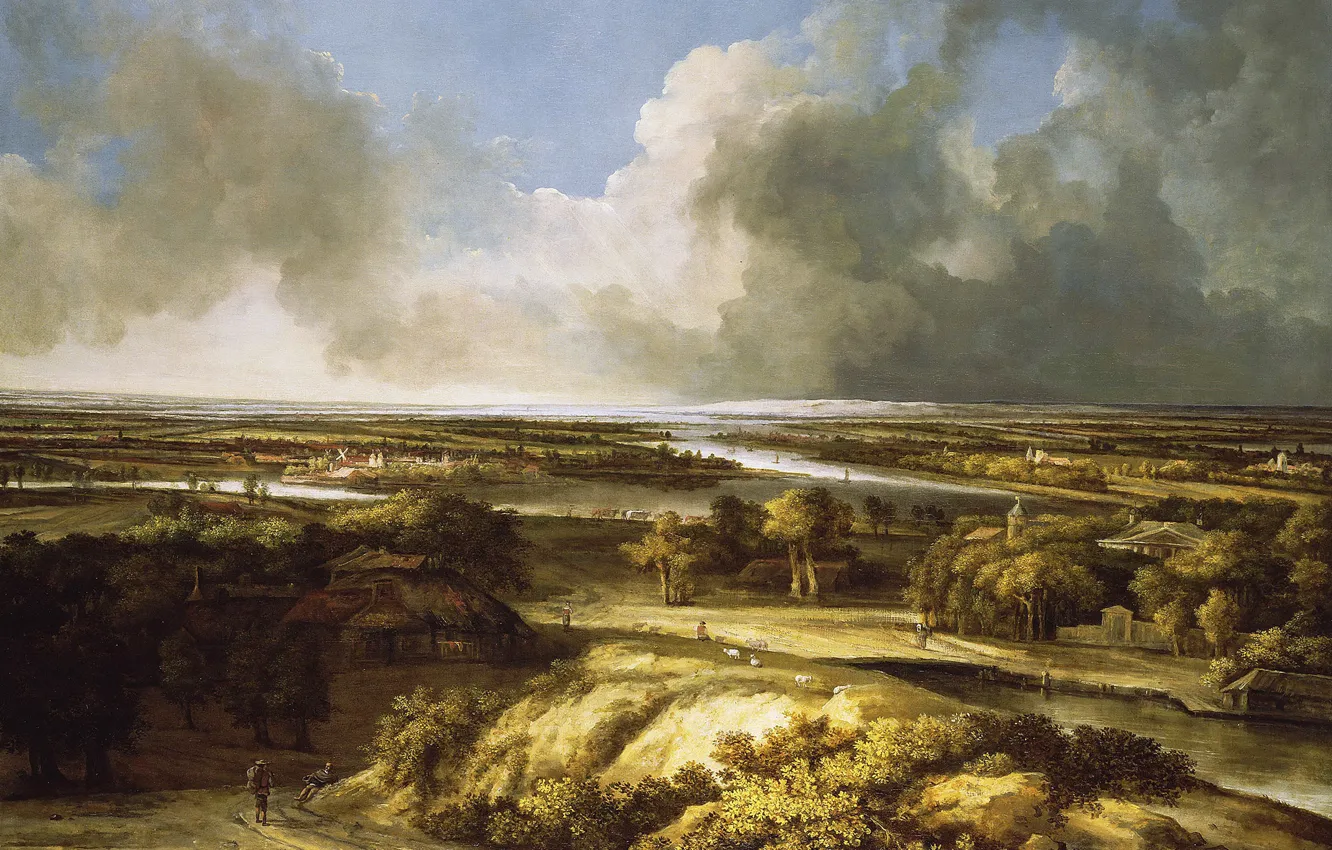 Photo wallpaper clouds, landscape, nature, Panoramic Landscape, Koninck Philips, kartina