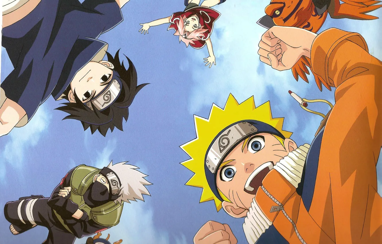 Photo wallpaper the sky, joy, Naruto, Sakura, friends, toad, squad, Sasuke Uchiha