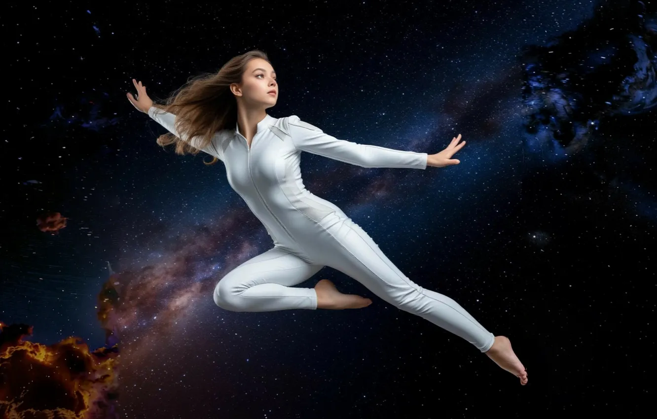 Photo wallpaper girl, space, stars, landscape, nature, the universe, fantasy, space