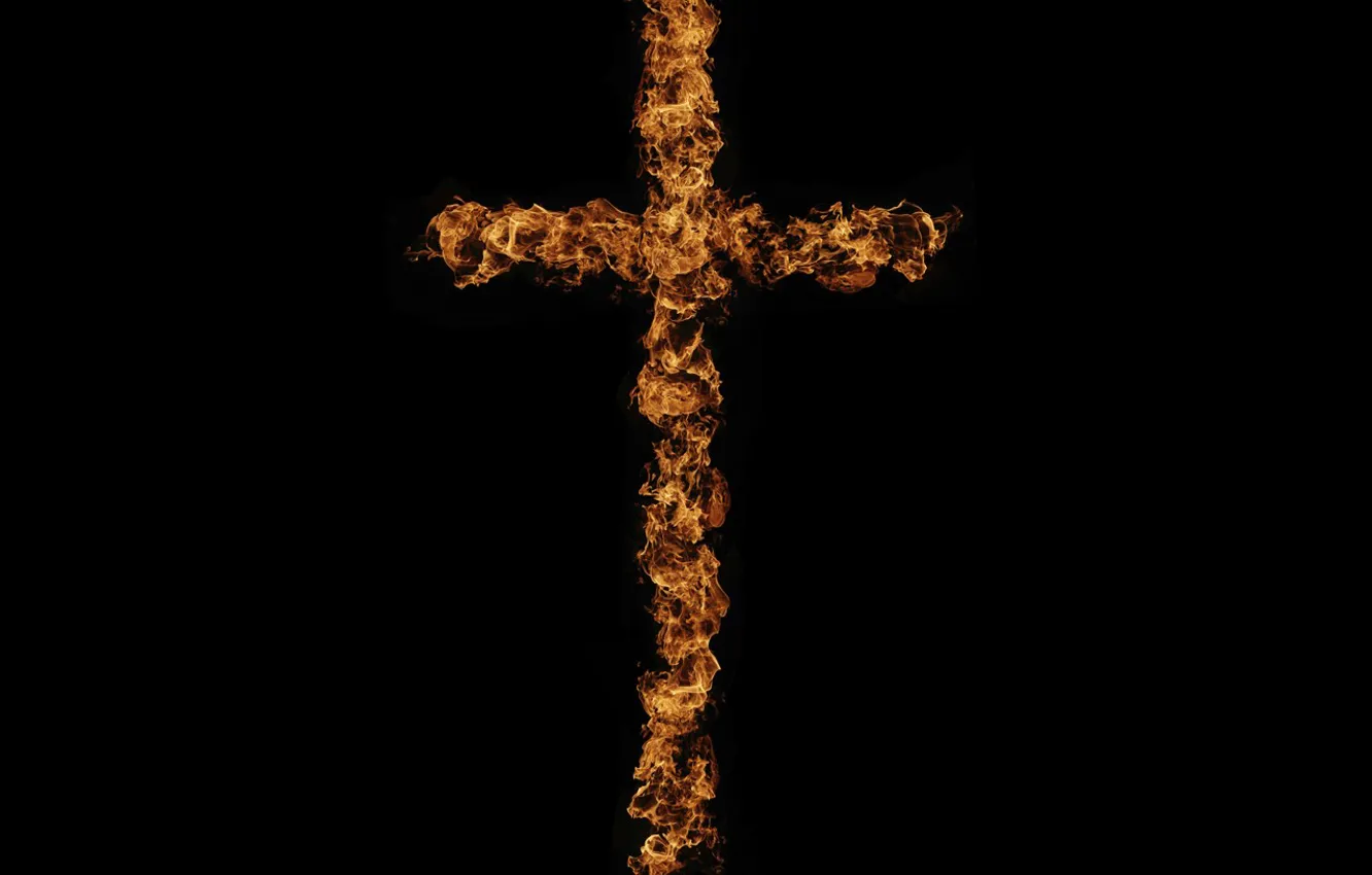 Photo wallpaper fire, flame, cross
